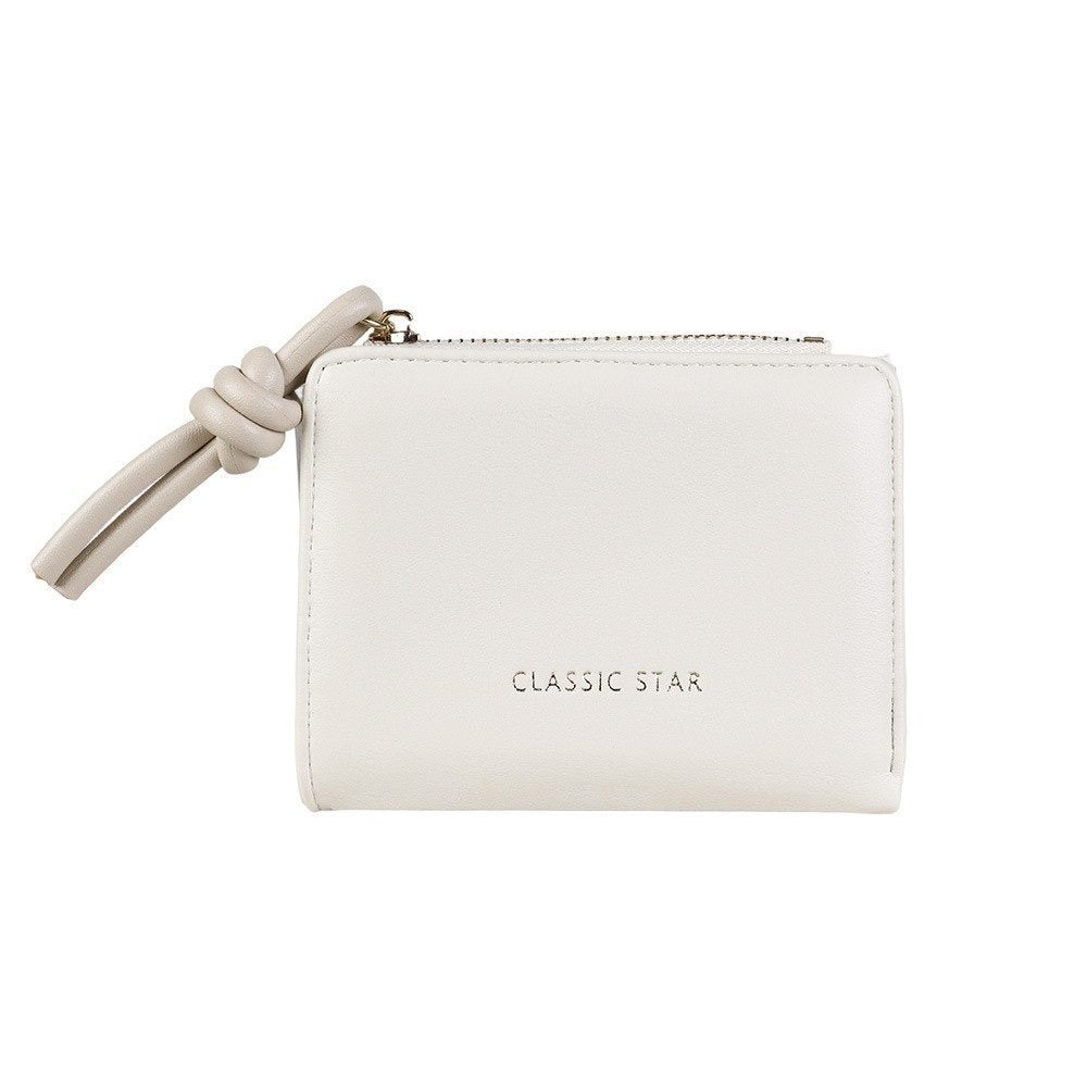 Compact Leather Wallet with Knotted Zip Pull