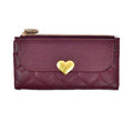Heart Quilted Long Wallet with Heart-Lock Flap
