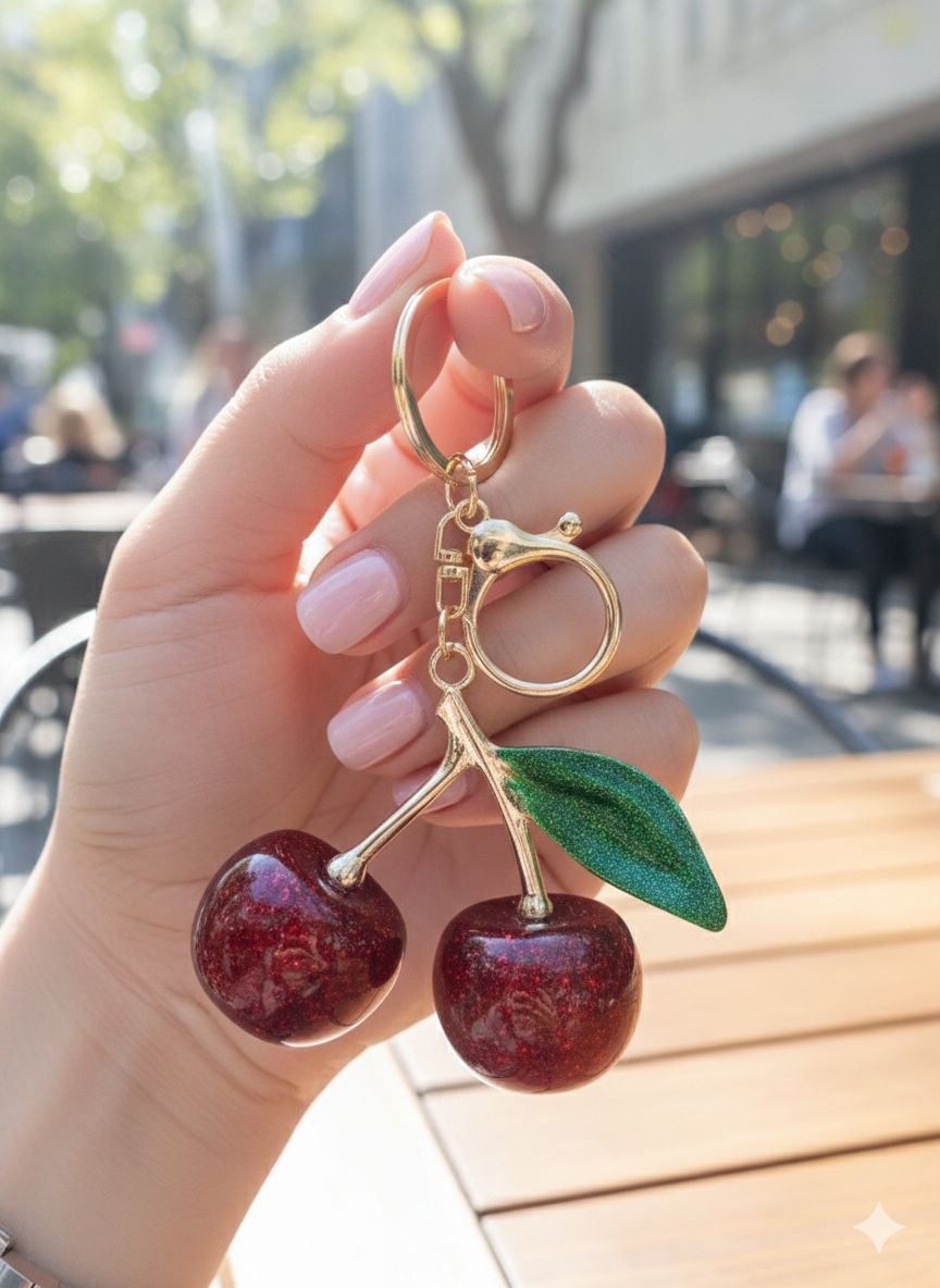Medium Cherry Charm Keyring