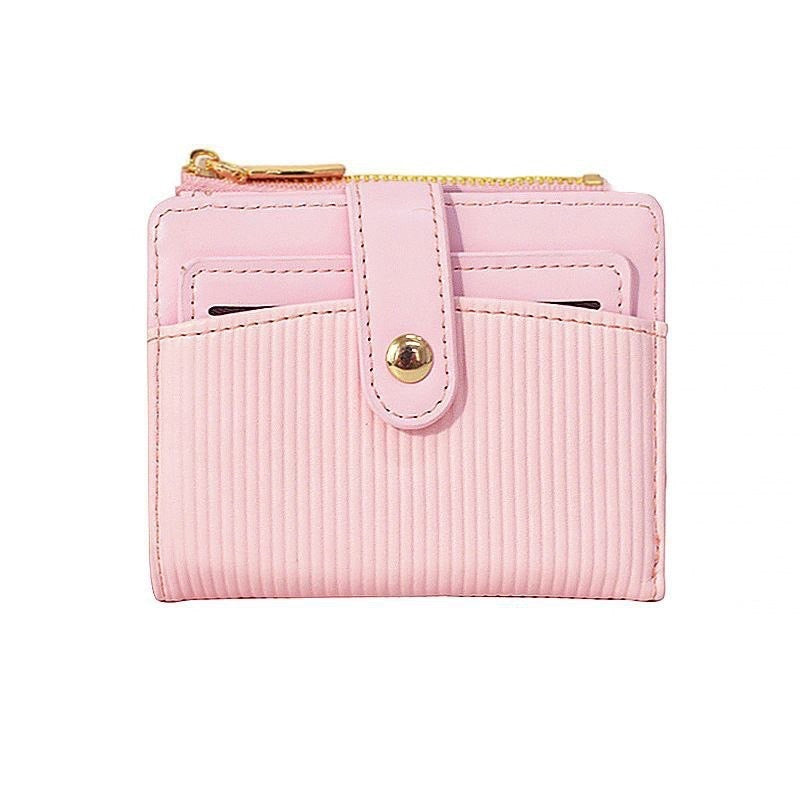 Ribbed Leather Compact Wallet with Snap Tab