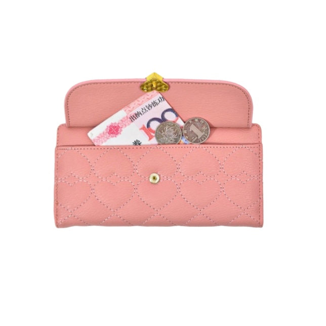 Heart Quilted Long Wallet with Heart-Lock Flap