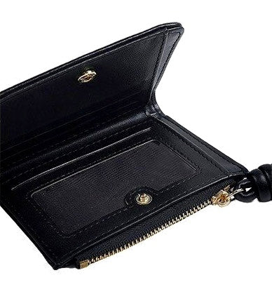 Compact Leather Wallet with Knotted Zip Pull