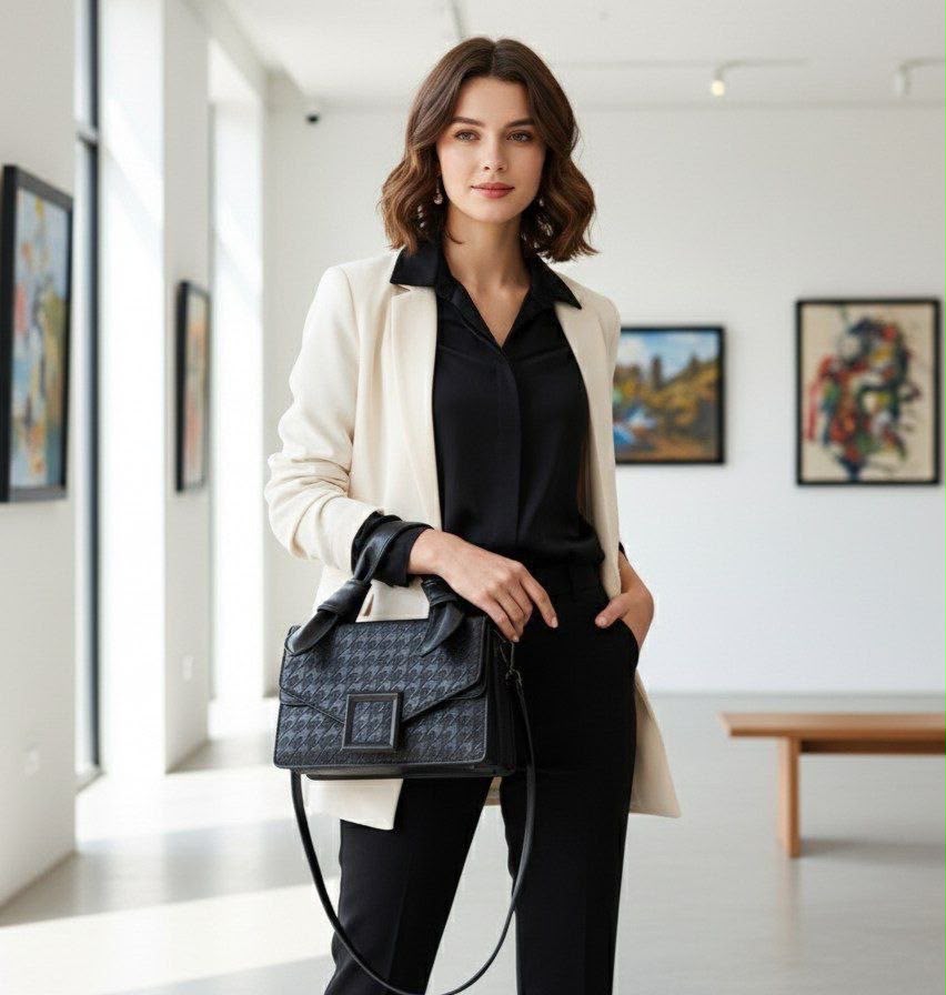 Woven Leather Bag with Knotted Handle