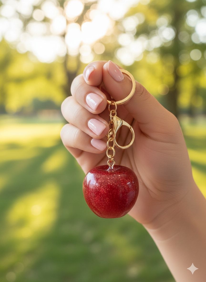 Glitter Apple Charm Keyring