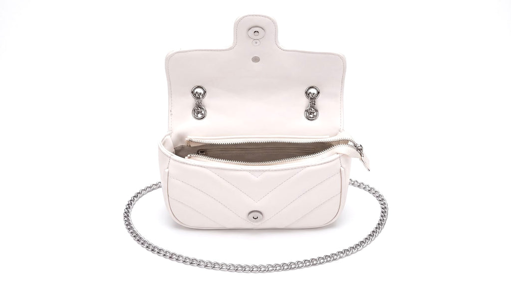 Chevron Quilted Leather Shoulder Bag with Crystal Logo "GG”