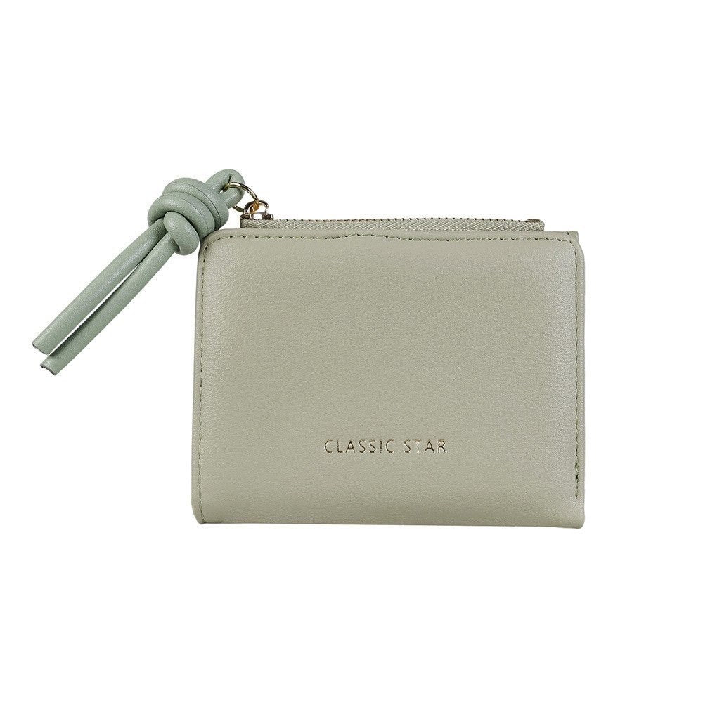Compact Leather Wallet with Knotted Zip Pull