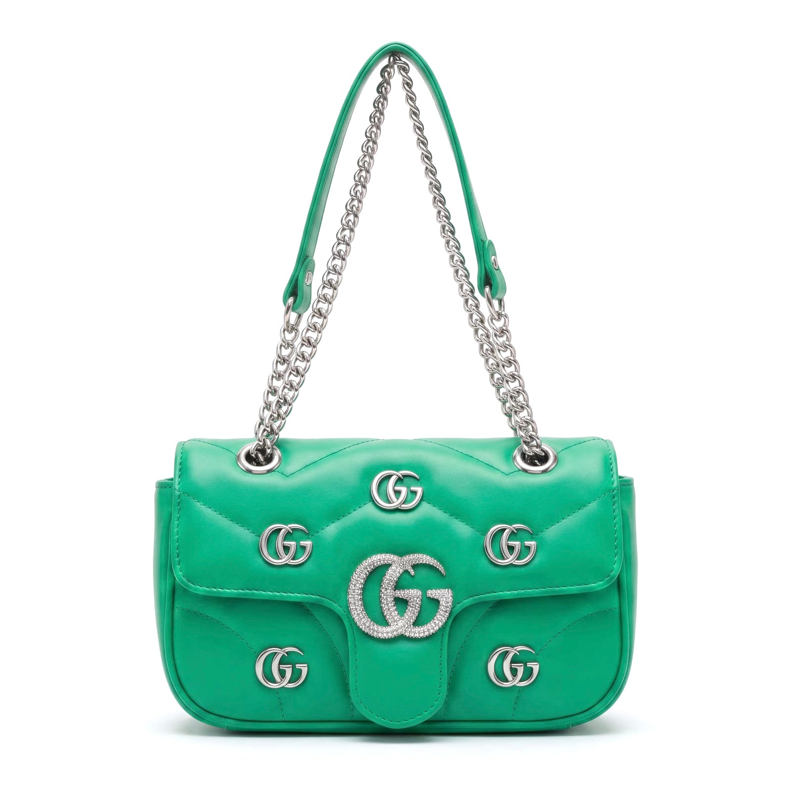 Chevron Quilted Leather Shoulder Bag with Crystal Logo "GG”