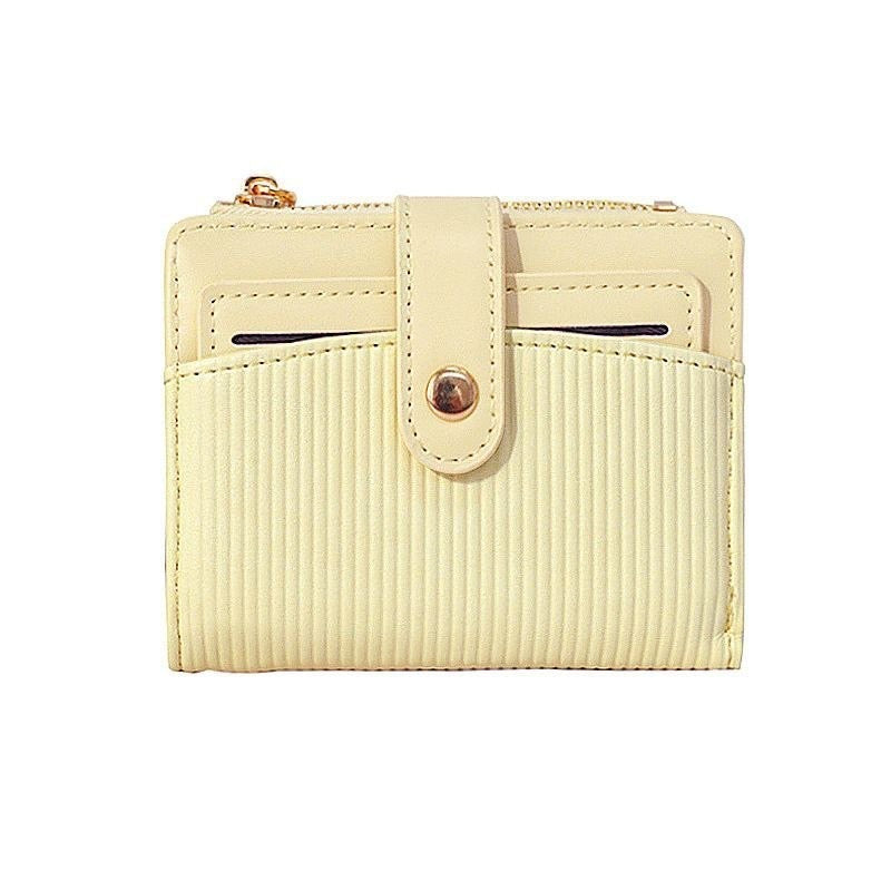 Ribbed Leather Compact Wallet with Snap Tab