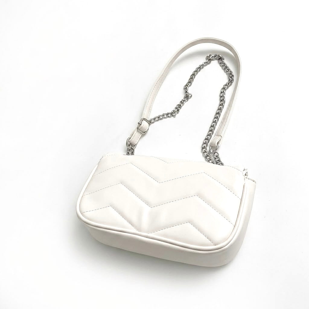 Chevron Quilted Leather Shoulder Bag with Crystal Logo "GG”