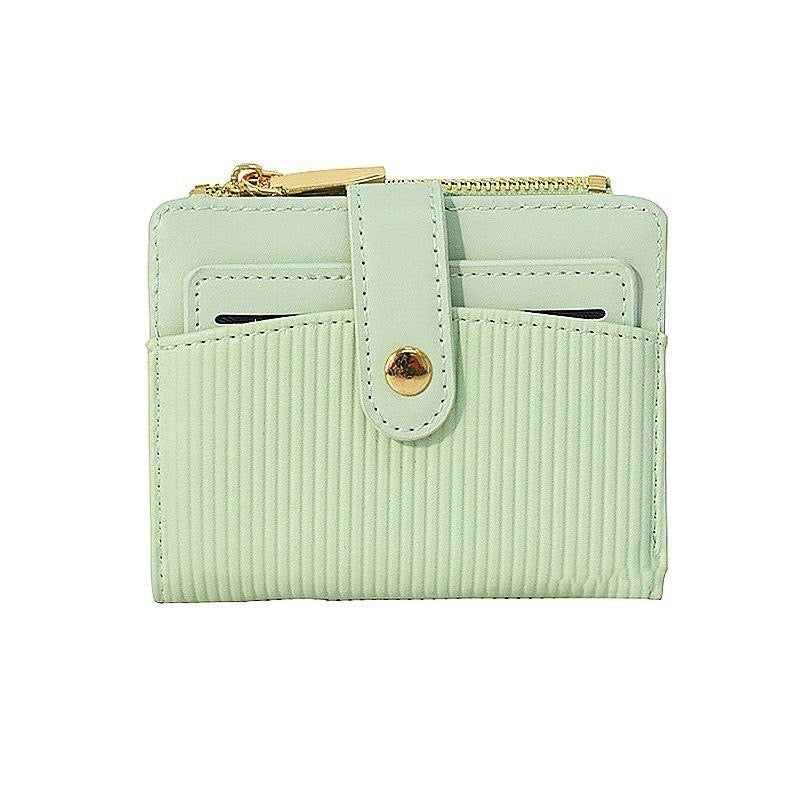Ribbed Leather Compact Wallet with Snap Tab