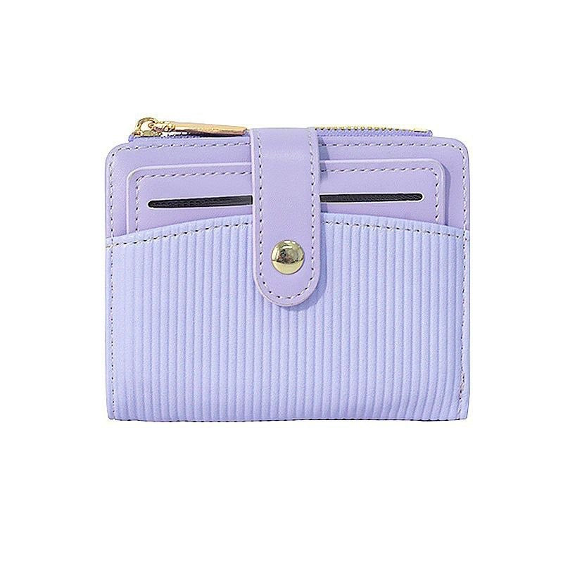 Ribbed Leather Compact Wallet with Snap Tab