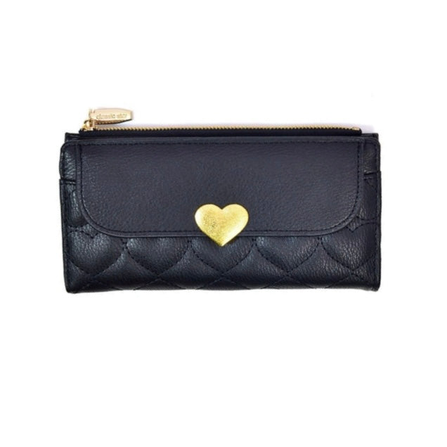 Heart Quilted Long Wallet with Heart-Lock Flap