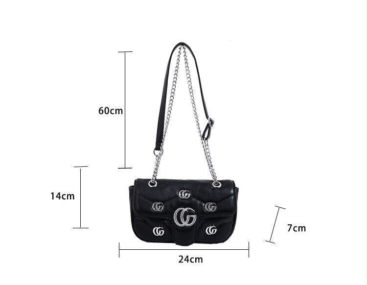 Chevron Quilted Leather Shoulder Bag with Crystal Logo "GG”
