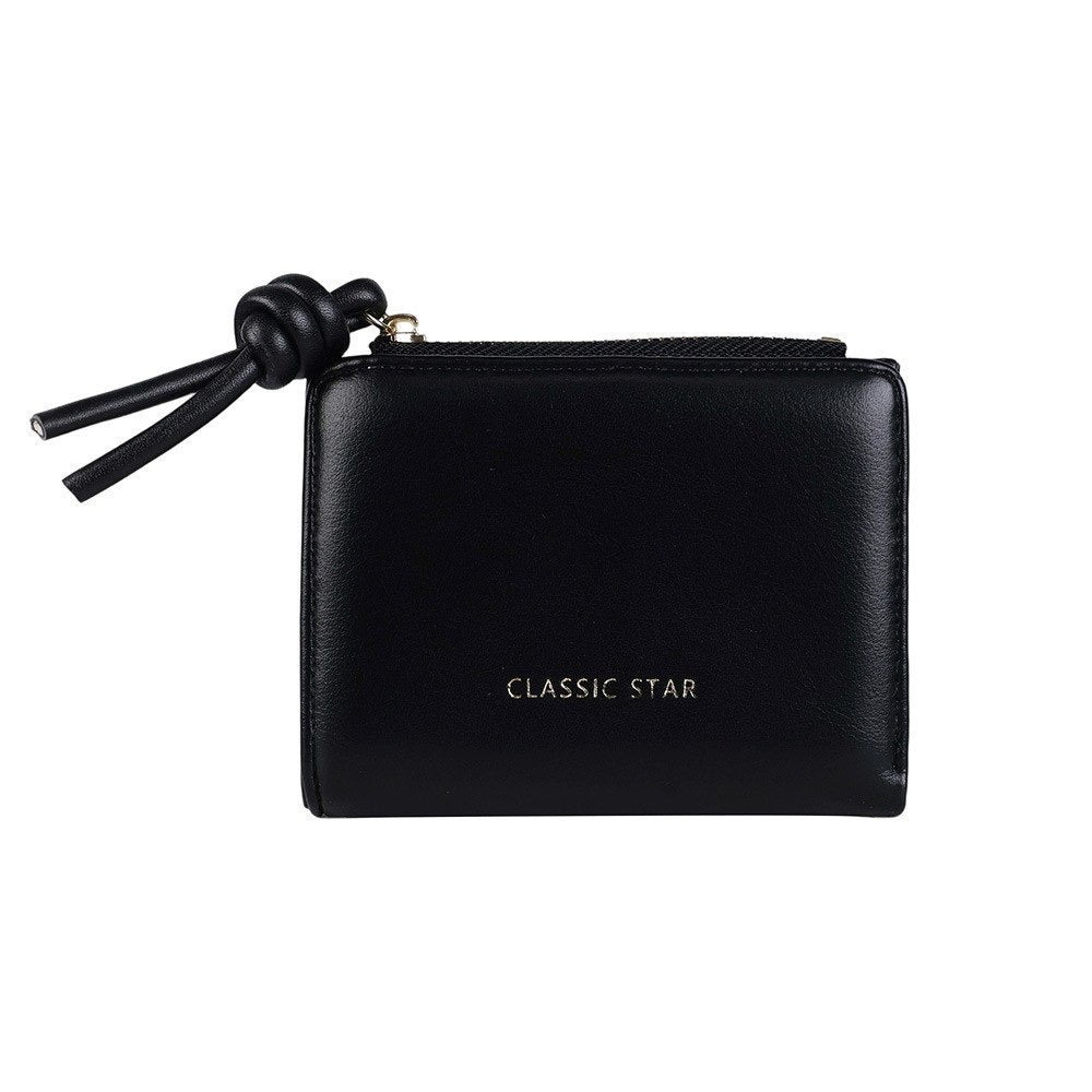 Compact Leather Wallet with Knotted Zip Pull