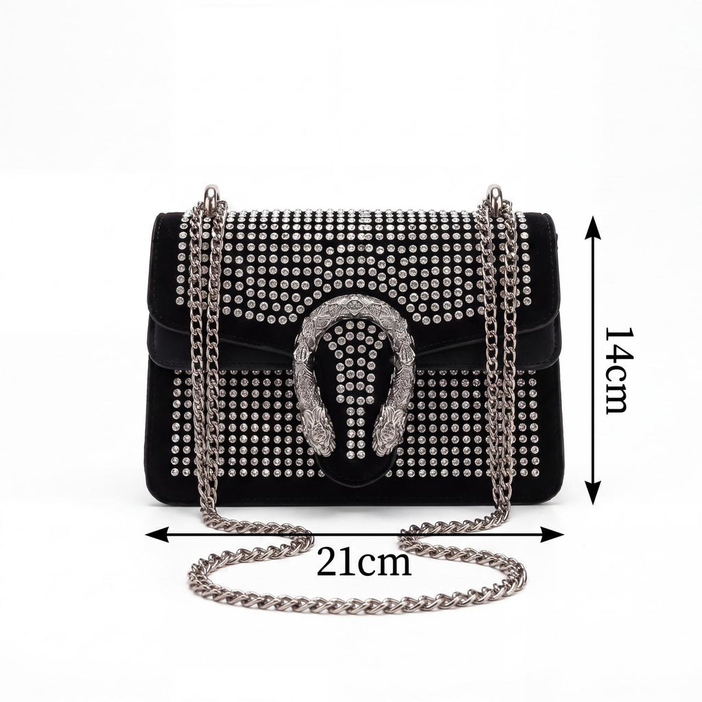 Crystal-Embellished Suede Shoulder Bag with Horseshoe Buckle
