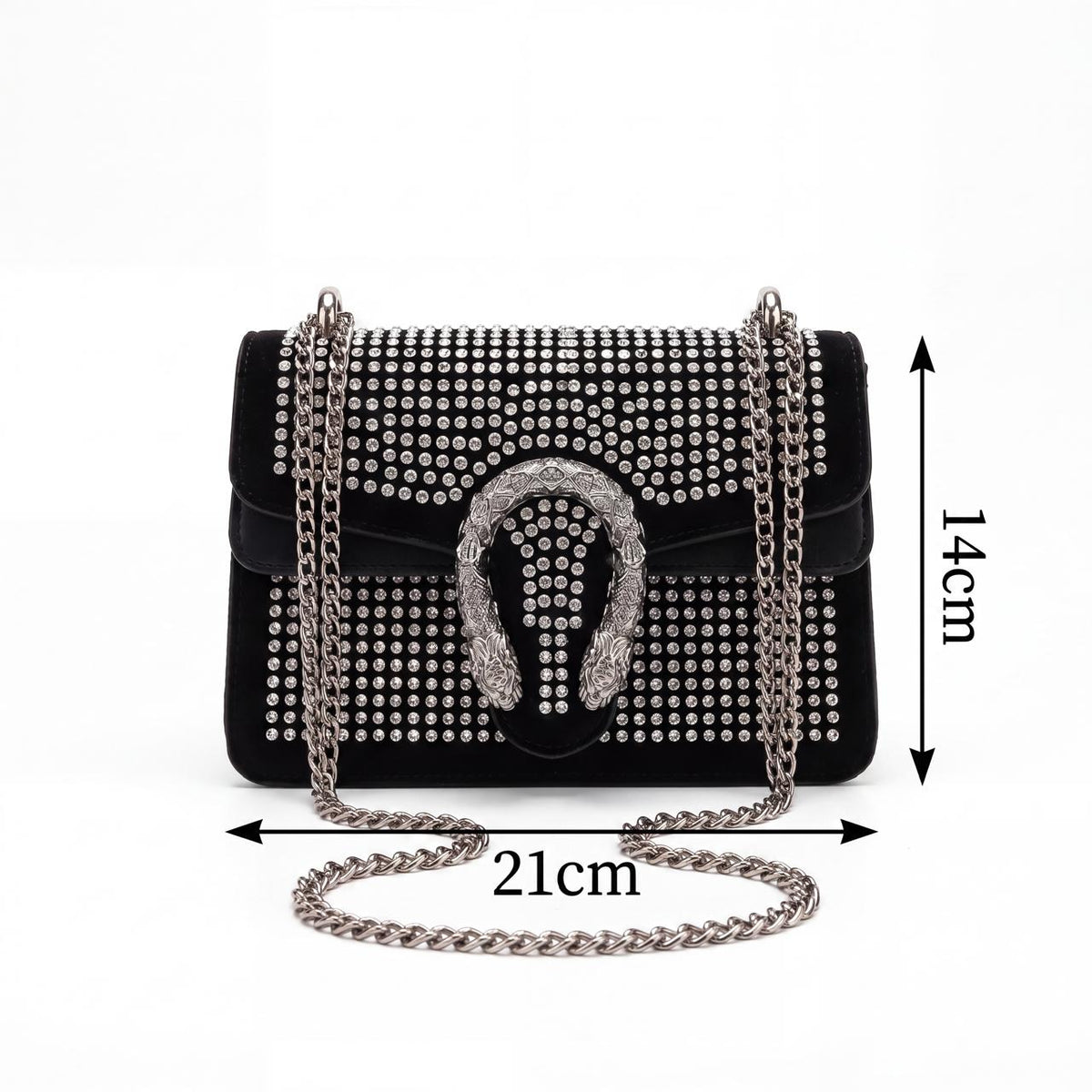 Crystal-Embellished Suede Shoulder Bag with Horseshoe Buckle