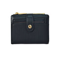 Ribbed Leather Compact Wallet with Snap Tab
