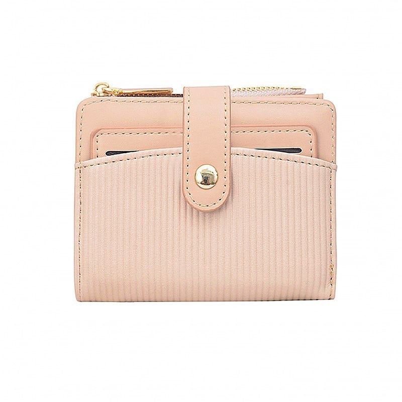 Ribbed Leather Compact Wallet with Snap Tab