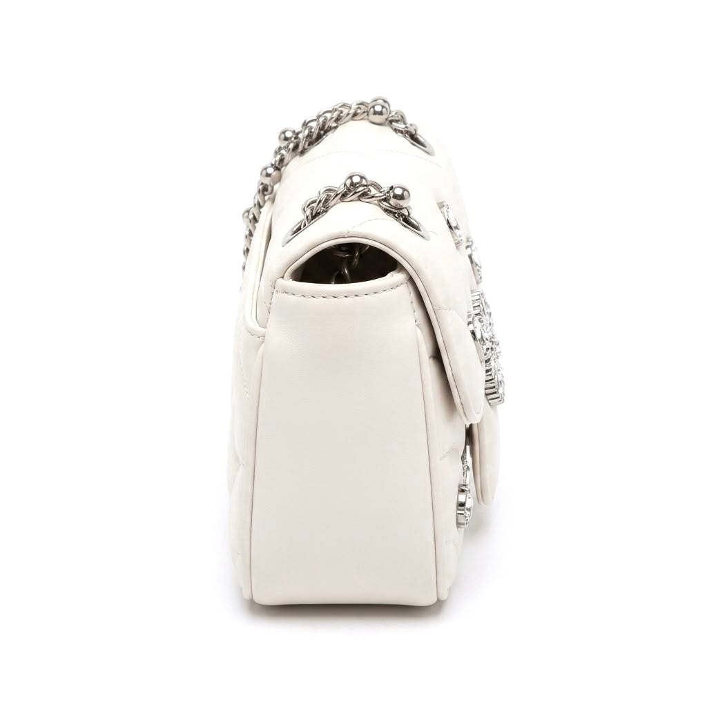 Chevron Quilted Leather Shoulder Bag with Crystal Logo "GG”