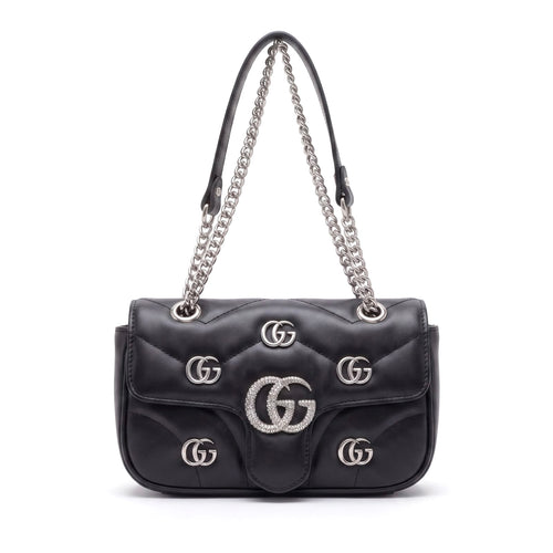 Chevron Quilted Leather Shoulder Bag with Crystal Logo "GG”
