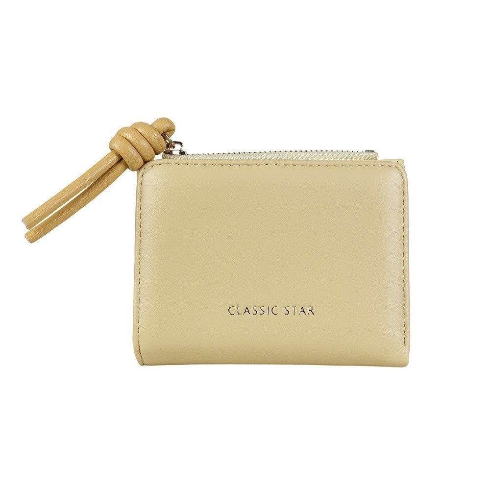 Compact Leather Wallet with Knotted Zip Pull