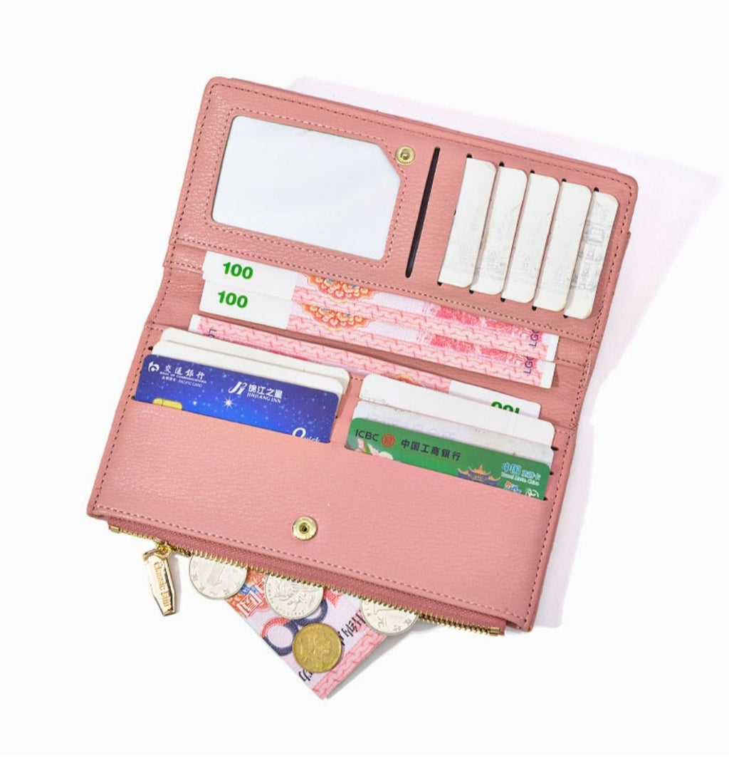 Heart Quilted Long Wallet with Heart-Lock Flap