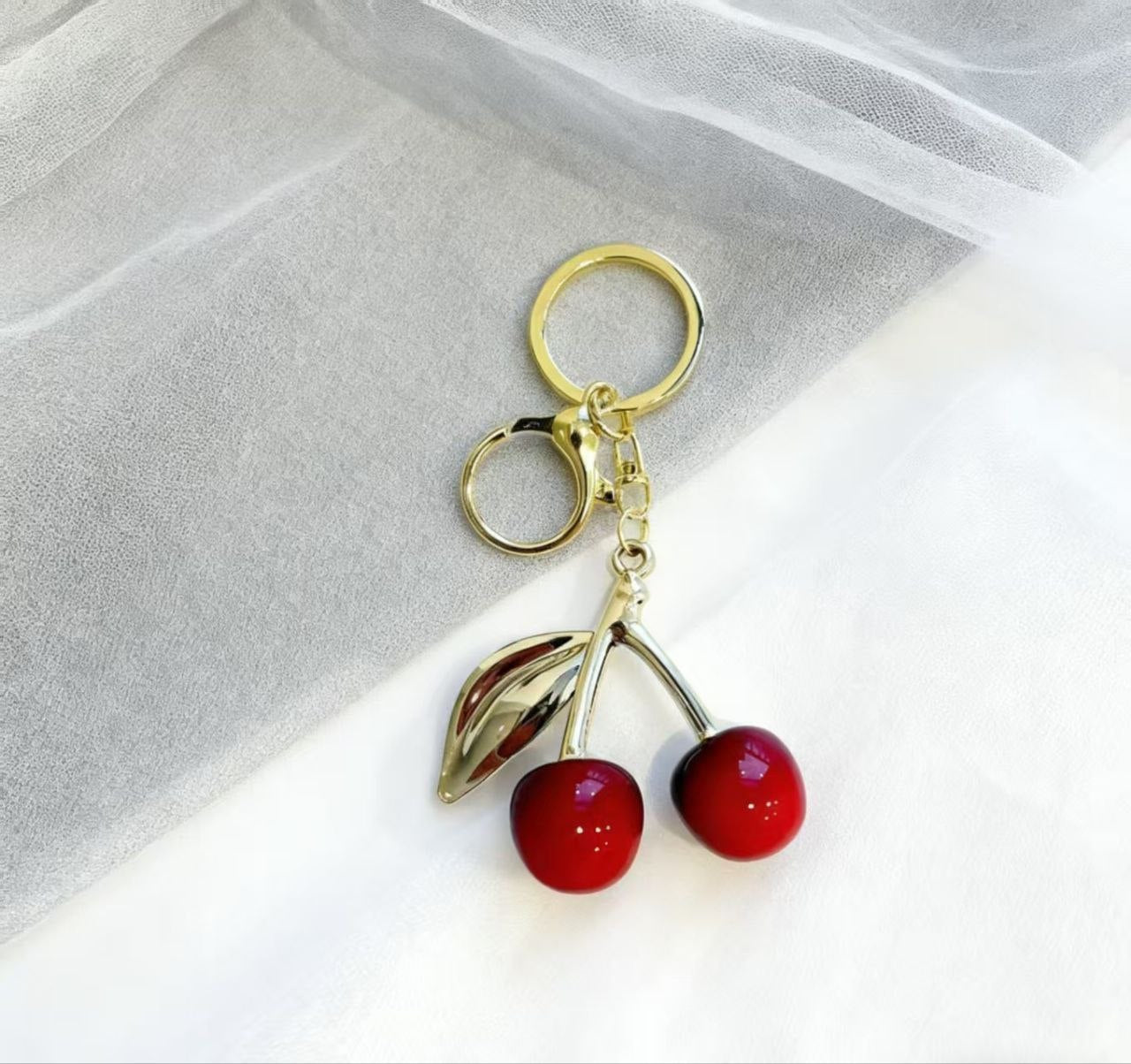 Small Cherry Charm Keyring