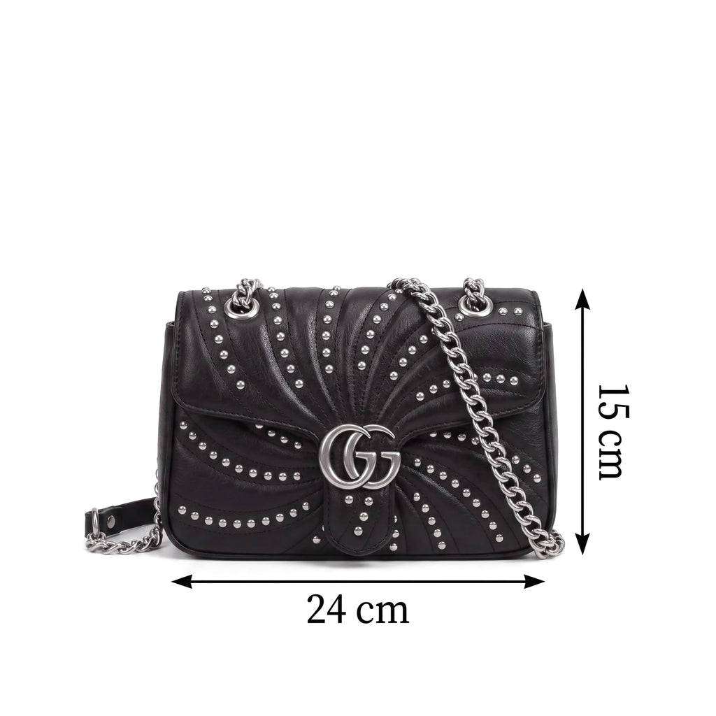 Studded Swirl-Quilted Leather Shoulder/ Cross Bag