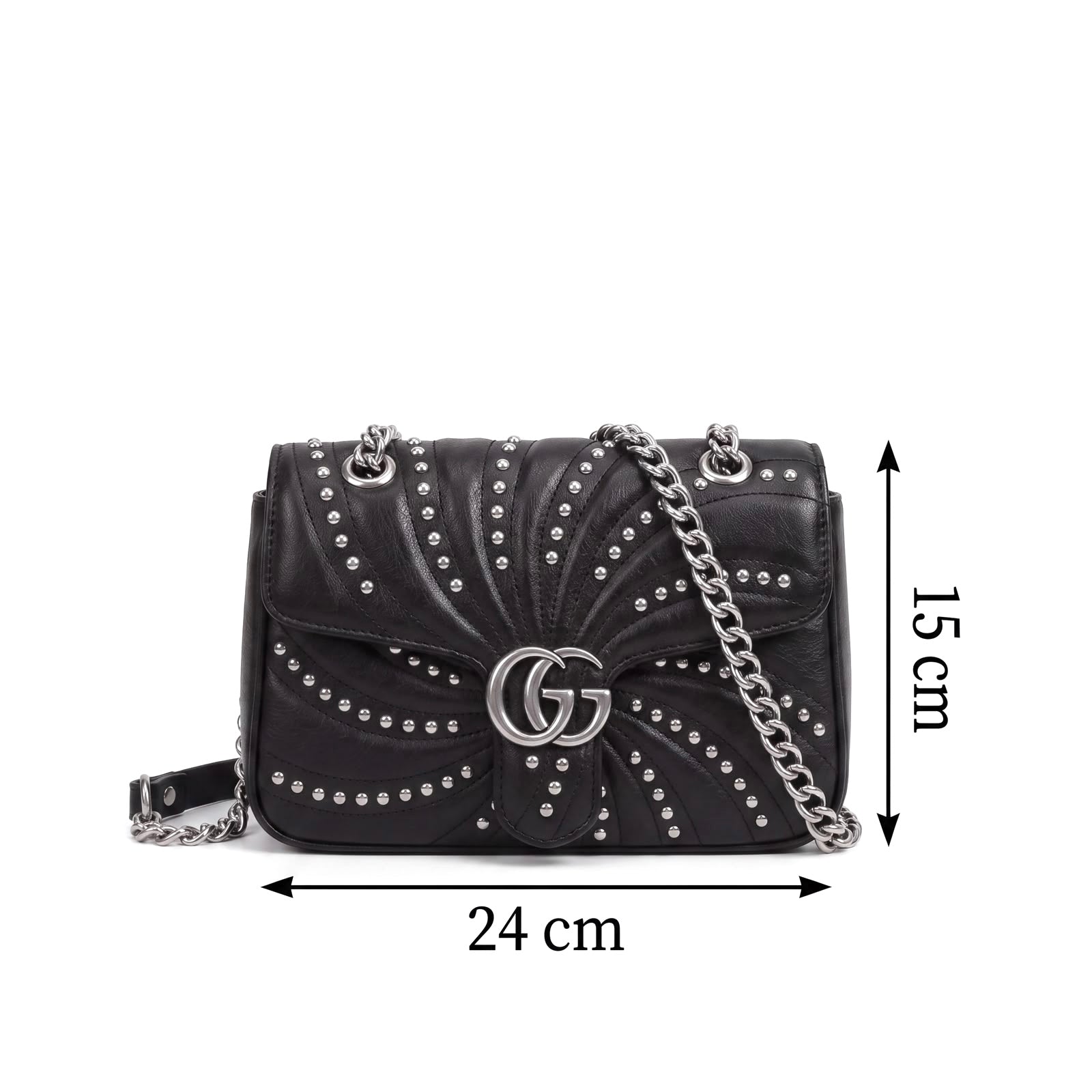 Studded Swirl-Quilted Leather Shoulder/ Cross Bag