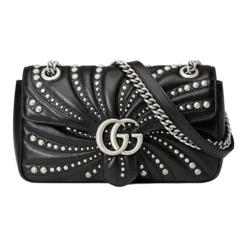Studded Swirl-Quilted Leather Shoulder/ Cross Bag