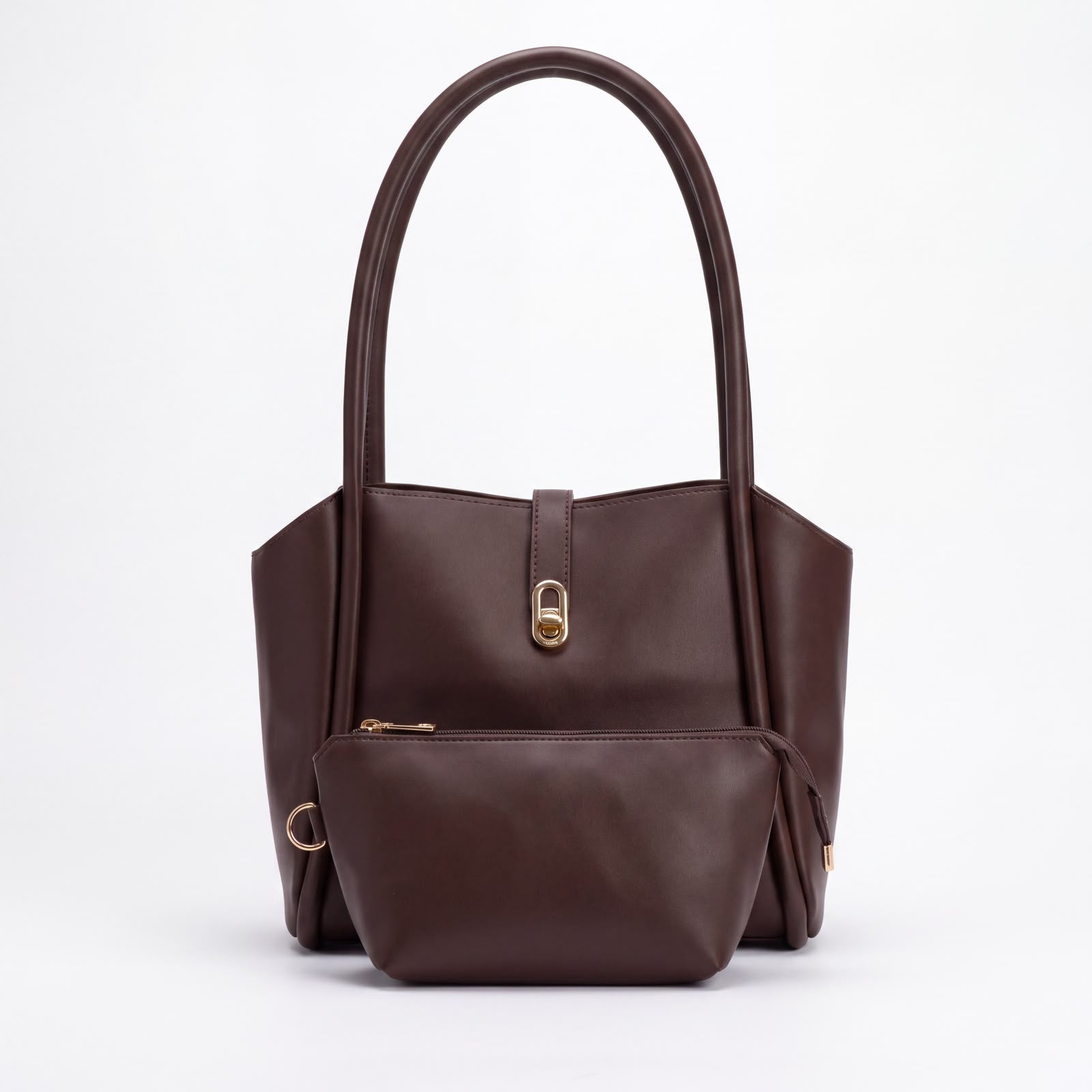 Leather Structured Tote Bag with Matching Pouch