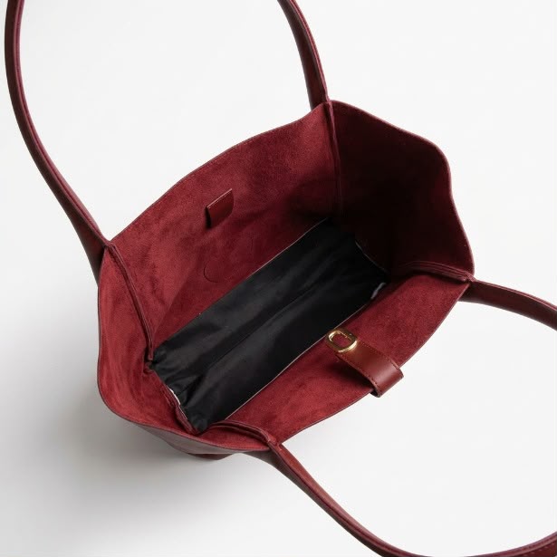 Leather Structured Tote Bag with Matching Pouch