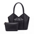 V-Neck Structured Tote Bag with Matching Pouch