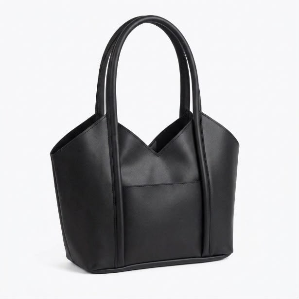V-Neck Structured Tote Bag with Matching Pouch