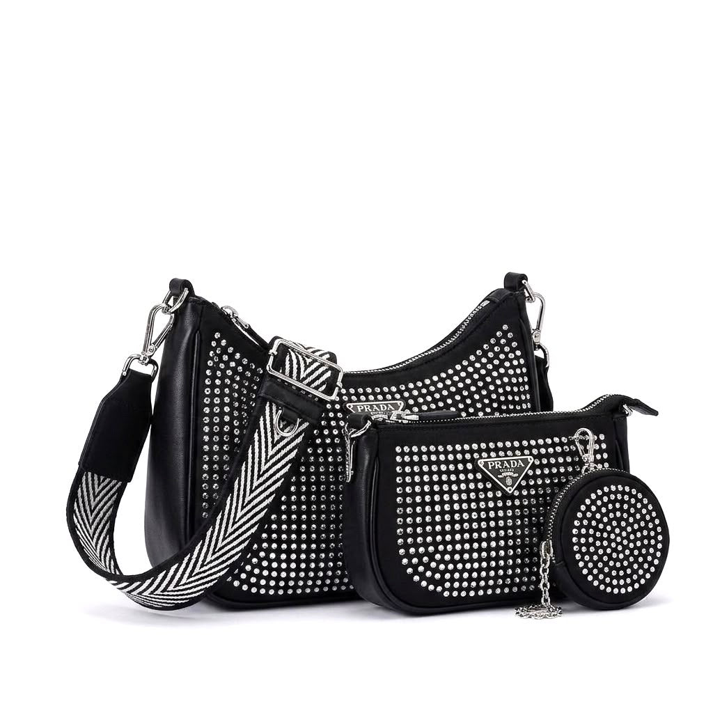 Prada Re-Edition Crystal-Embellished Nylon Shoulder Bag Set (Trio)
