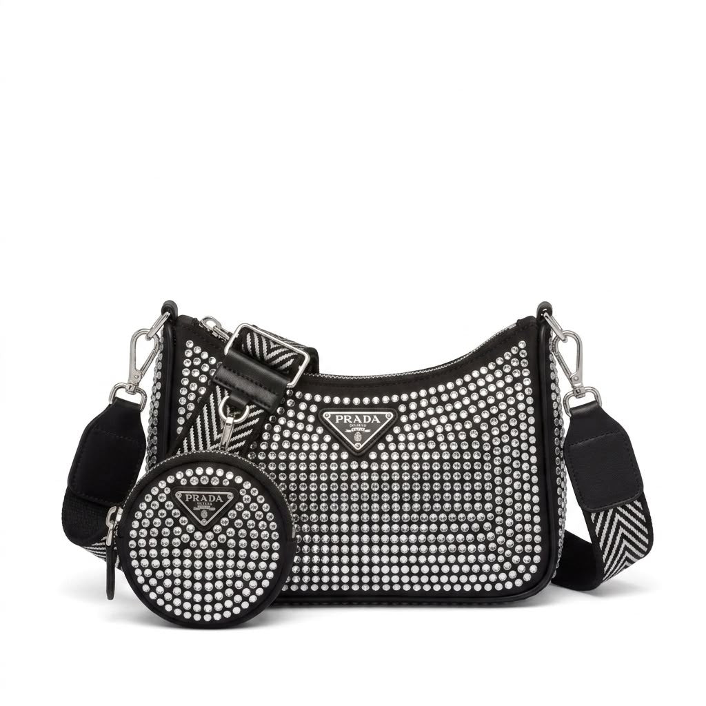 Prada Re-Edition Crystal-Embellished Nylon Shoulder Bag Set (Trio)