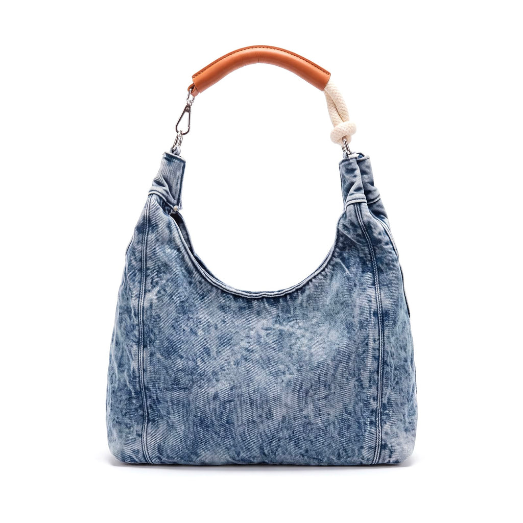 Jeans Hobo Tote Bag with Leather & Rope Handle