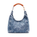 Jeans Hobo Tote Bag with Leather & Rope Handle