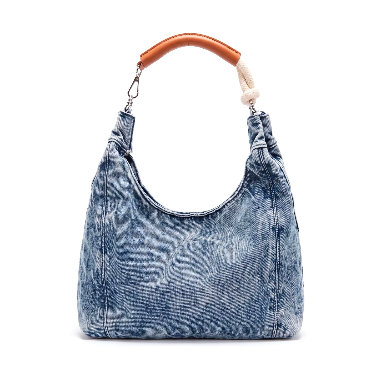 Jeans Hobo Tote Bag with Leather & Rope Handle