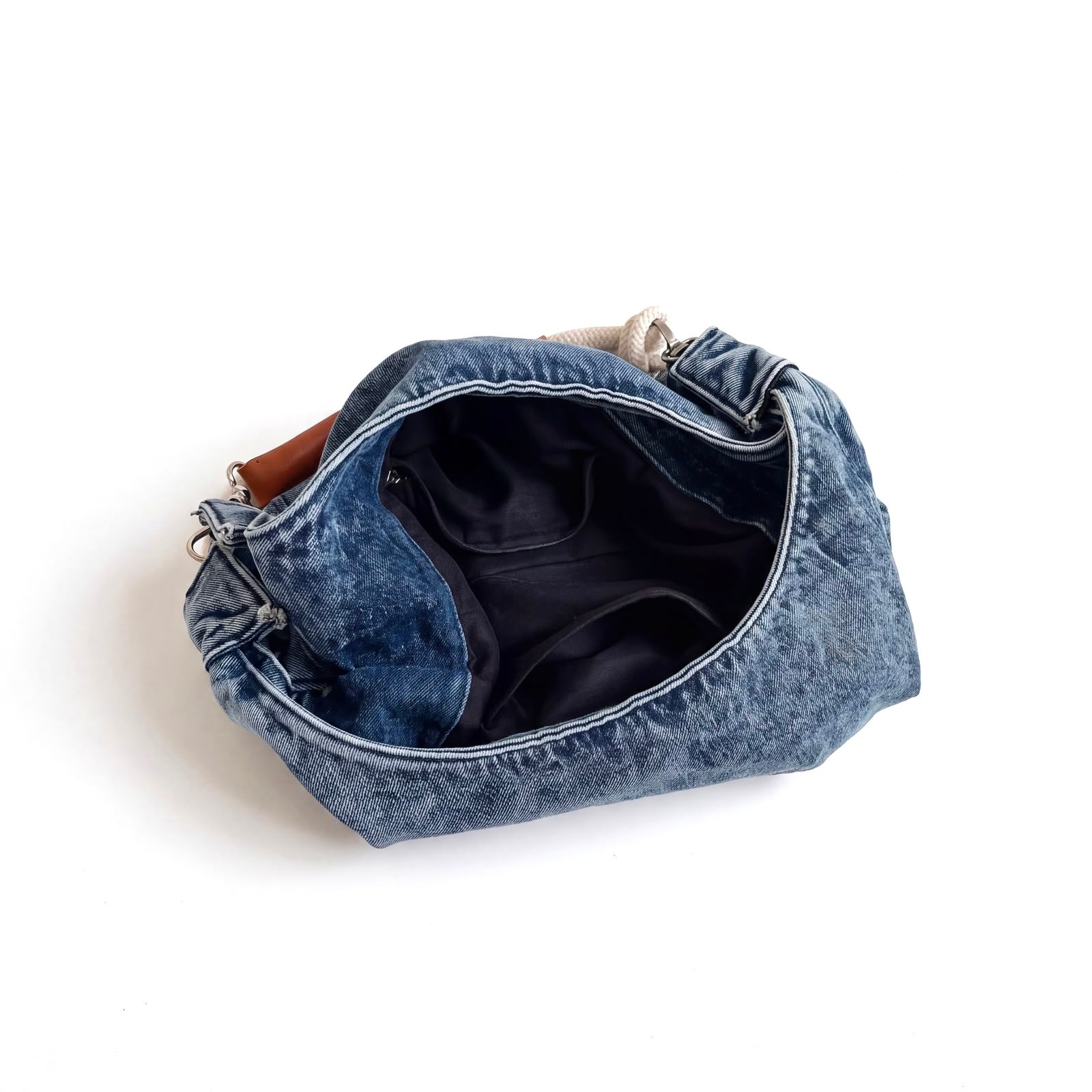 Jeans Hobo Tote Bag with Leather & Rope Handle