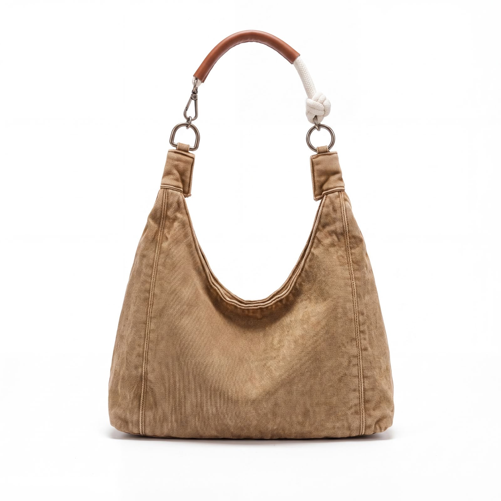 Jeans Hobo Tote Bag with Leather & Rope Handle