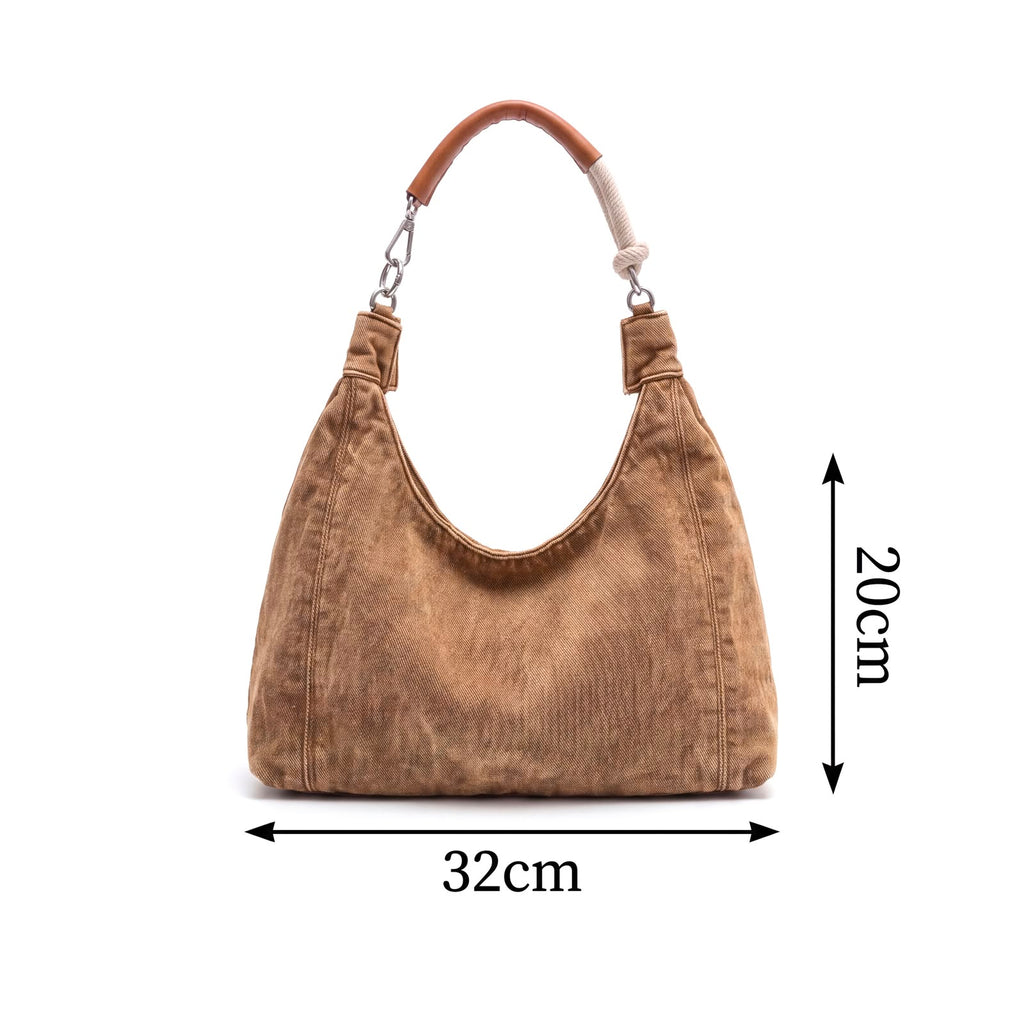 Jeans Hobo Tote Bag with Leather & Rope Handle