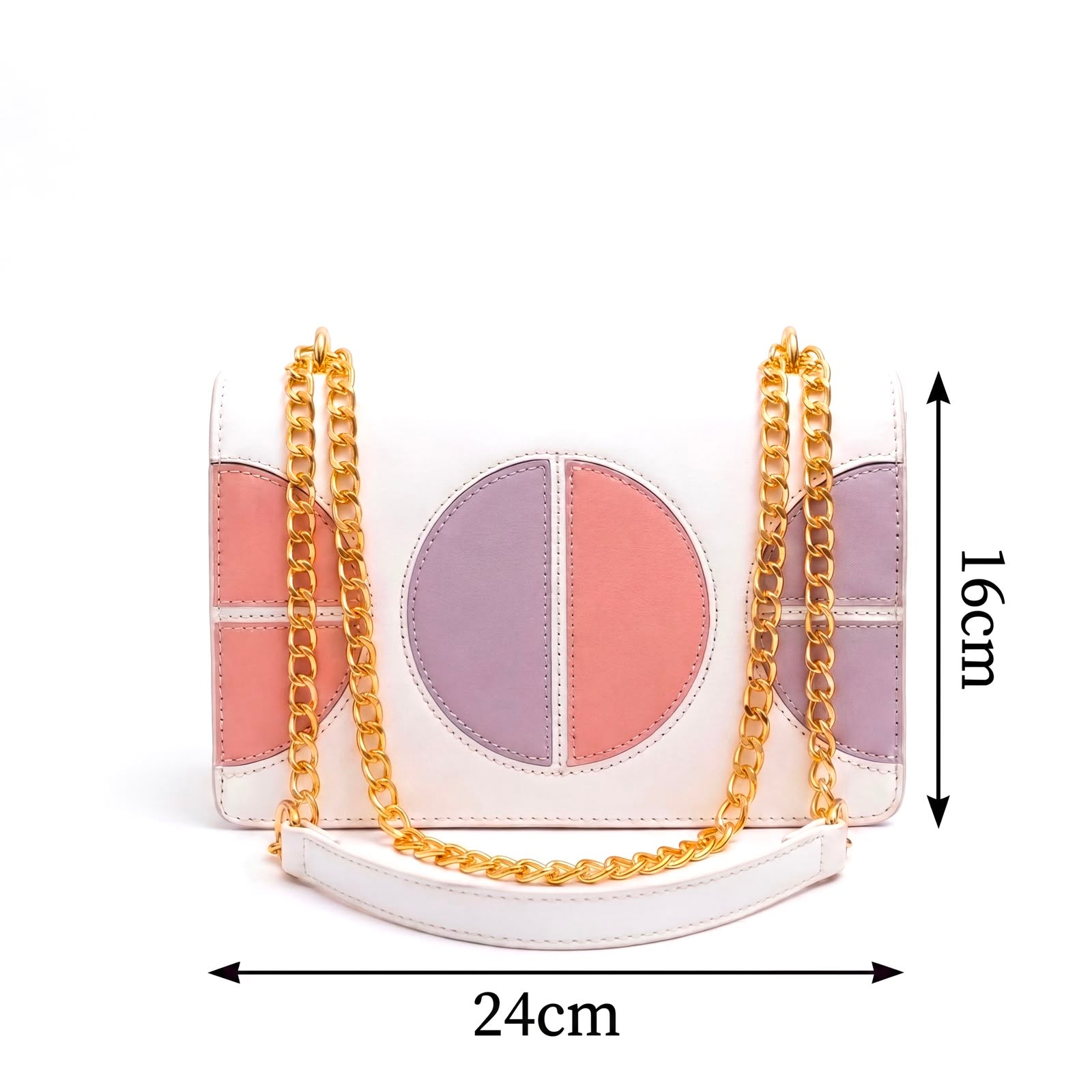 Colorblock Leather Flap Bag with Chain Strap