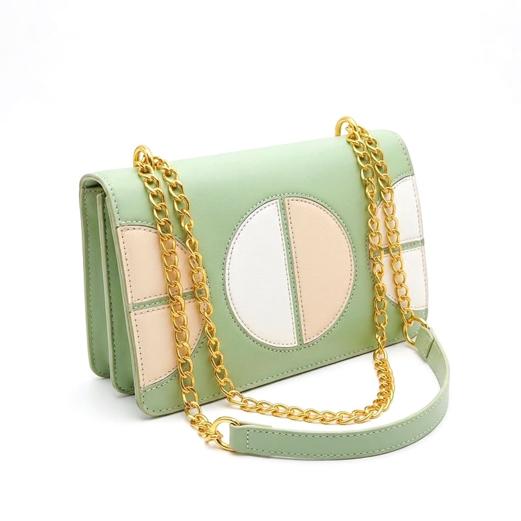 Colorblock Leather Flap Bag with Chain Strap