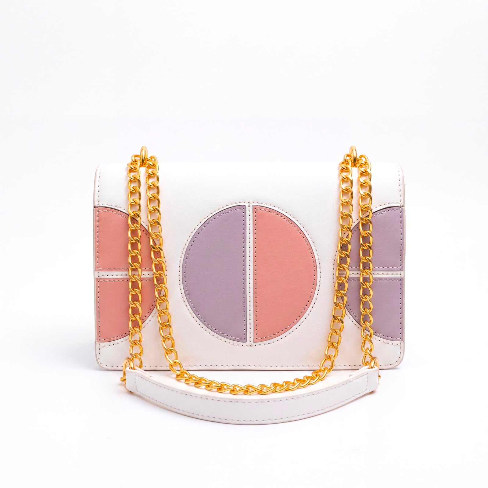 Colorblock Leather Flap Bag with Chain Strap
