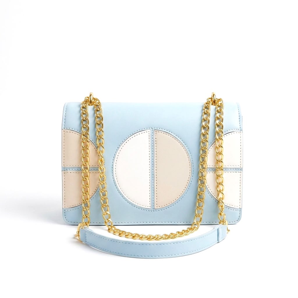 Colorblock Leather Flap Bag with Chain Strap