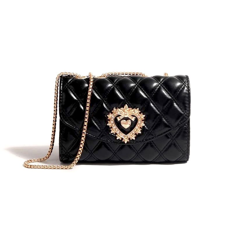 Quilted Leather Crossbody Bag with Jeweled Heart Clasp