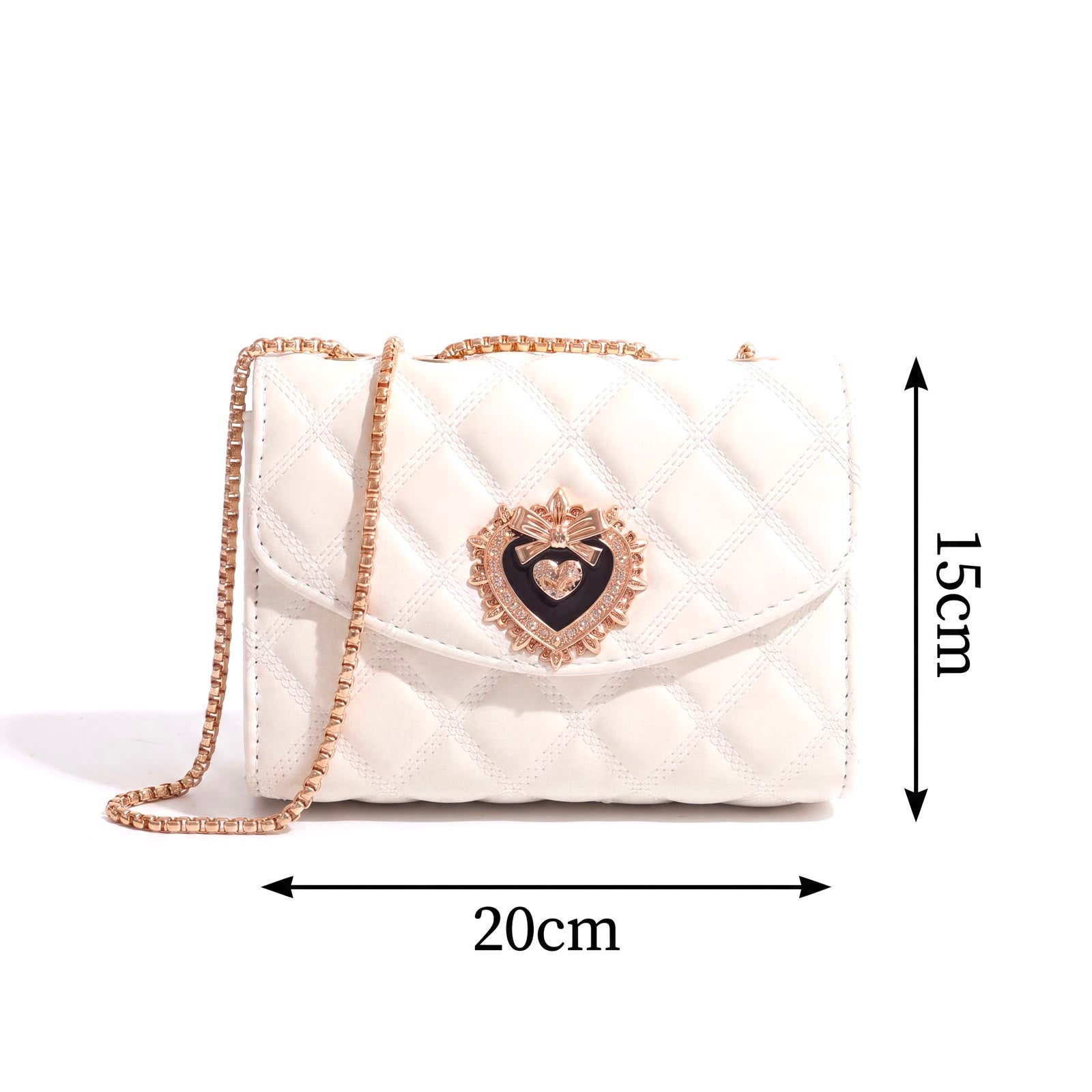 Quilted Leather Crossbody Bag with Jeweled Heart Clasp