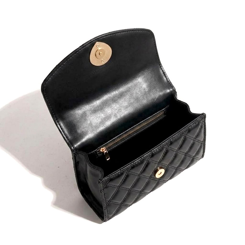 Quilted Leather Crossbody Bag with Jeweled Heart Clasp
