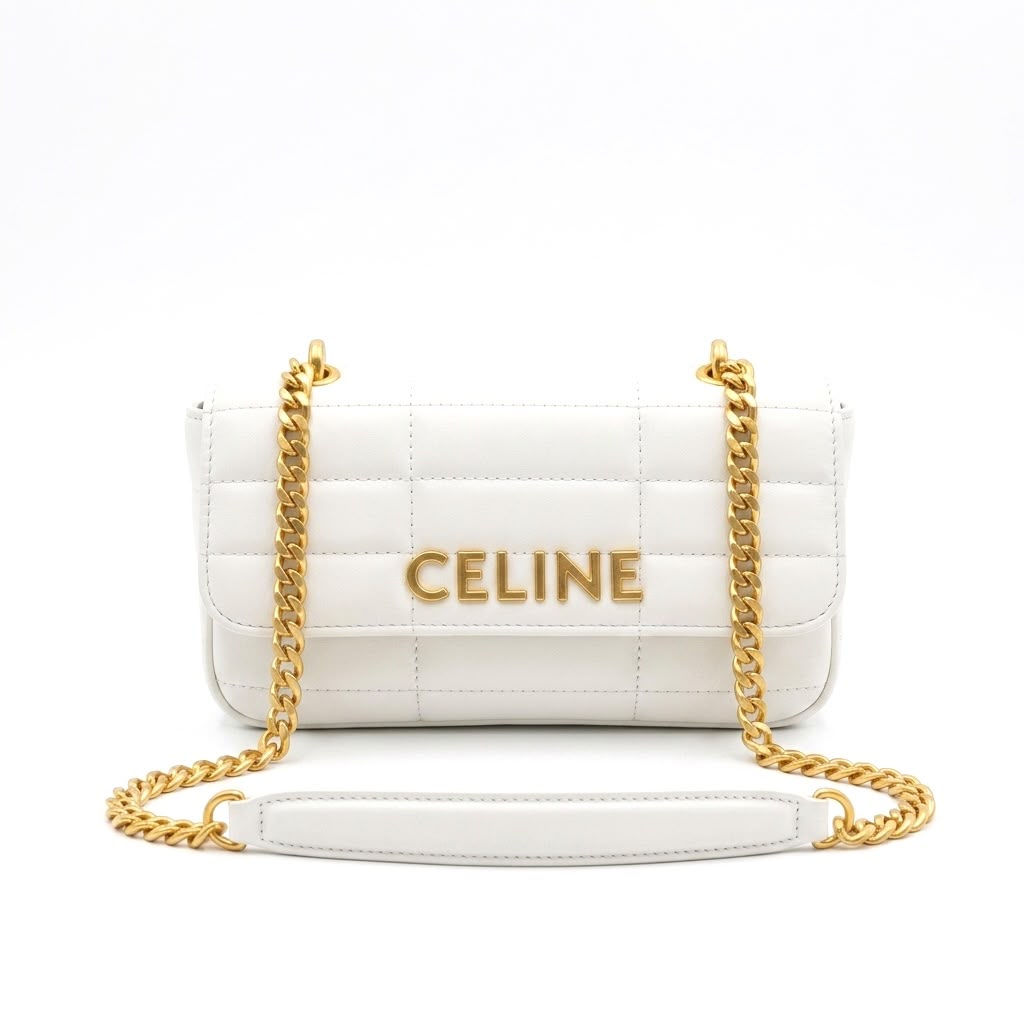 Quilted Leather  Celine Flap Bag with Chain Strap